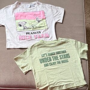 Zara Kids Peanuts Graphic Tees - White and Light Green